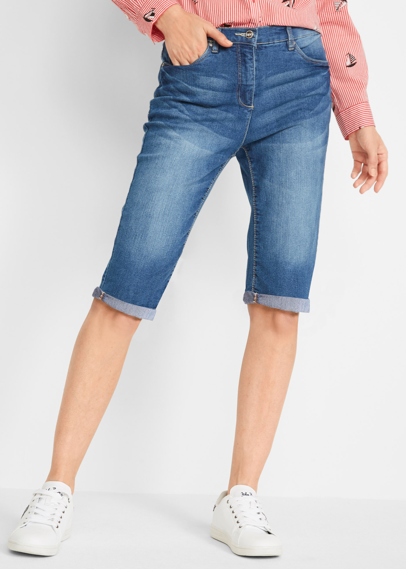 Strečové džínsové bermudy s komfortným pásom