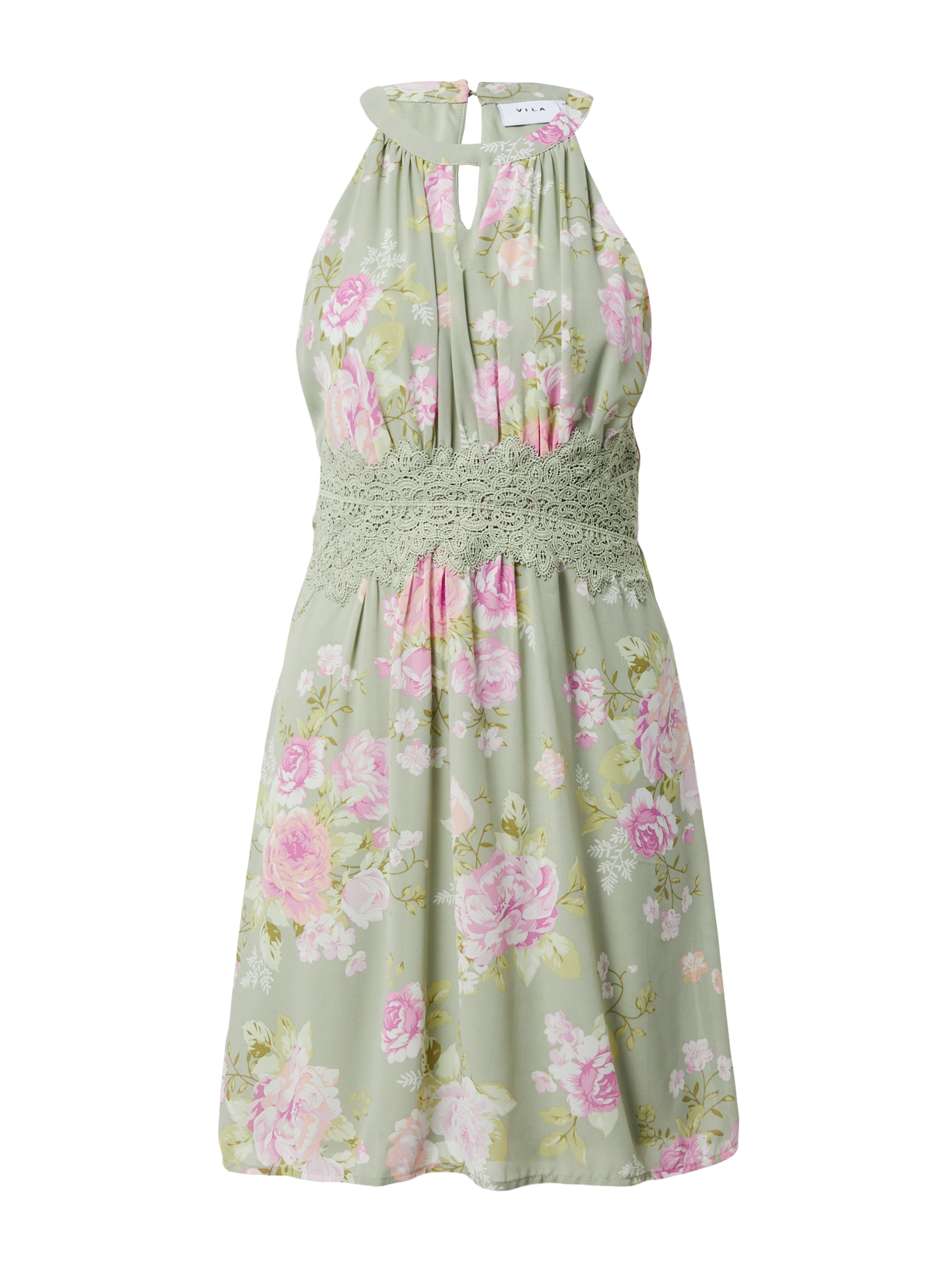 Kokteilové šaty Milina zelená pastelovo zelená ružová biela VILA