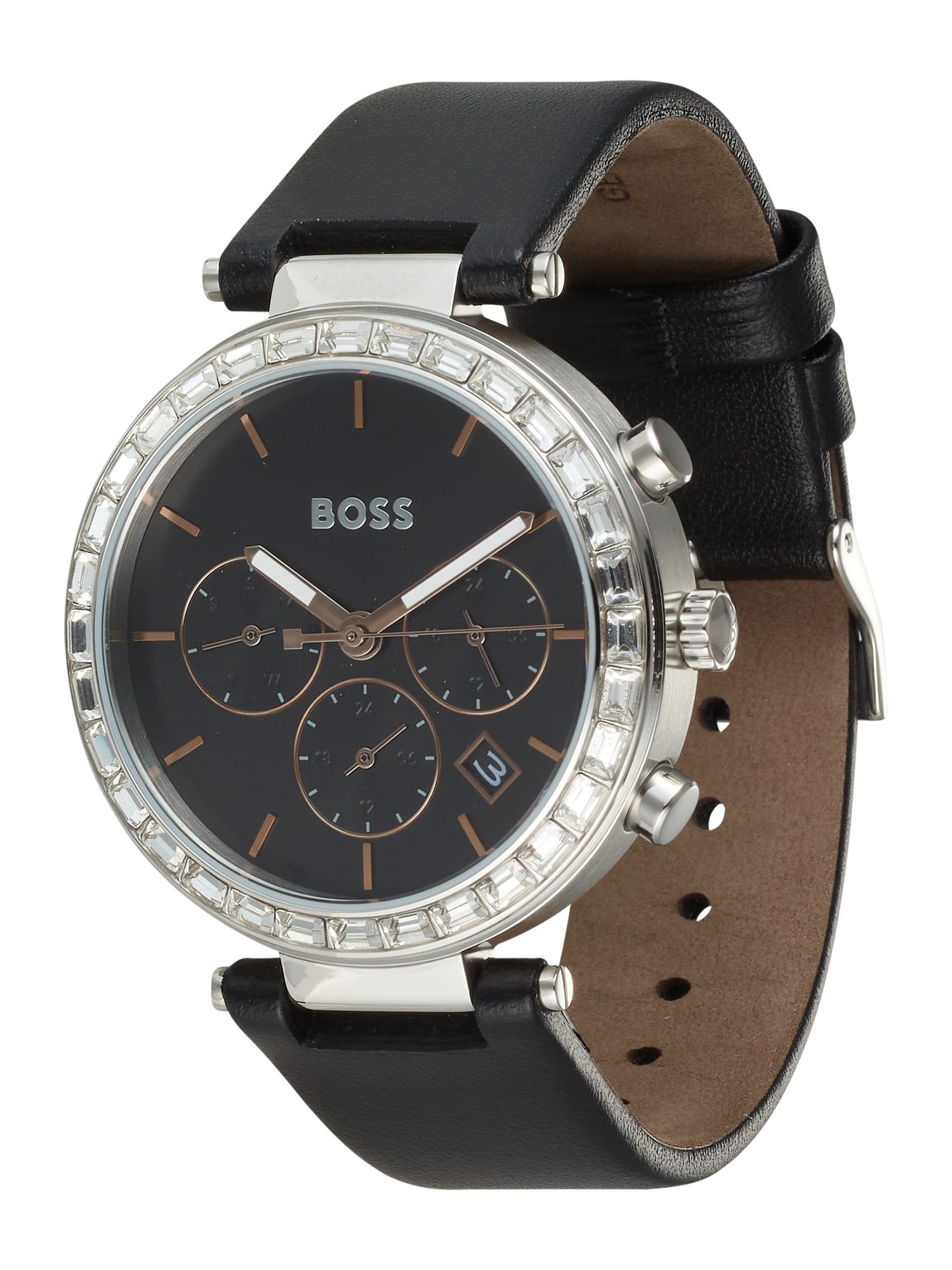 Analógové hodinky striebornosivá čierna priehľadná BOSS Black