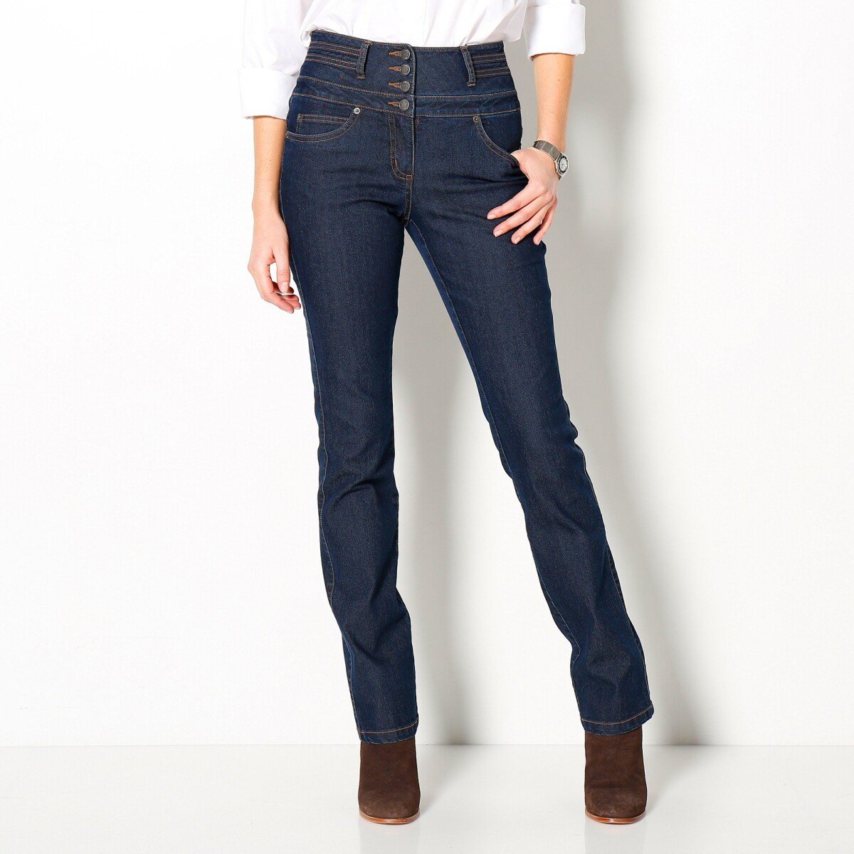Rovné džínsy s vysokým pásom tmavomodrá 36
