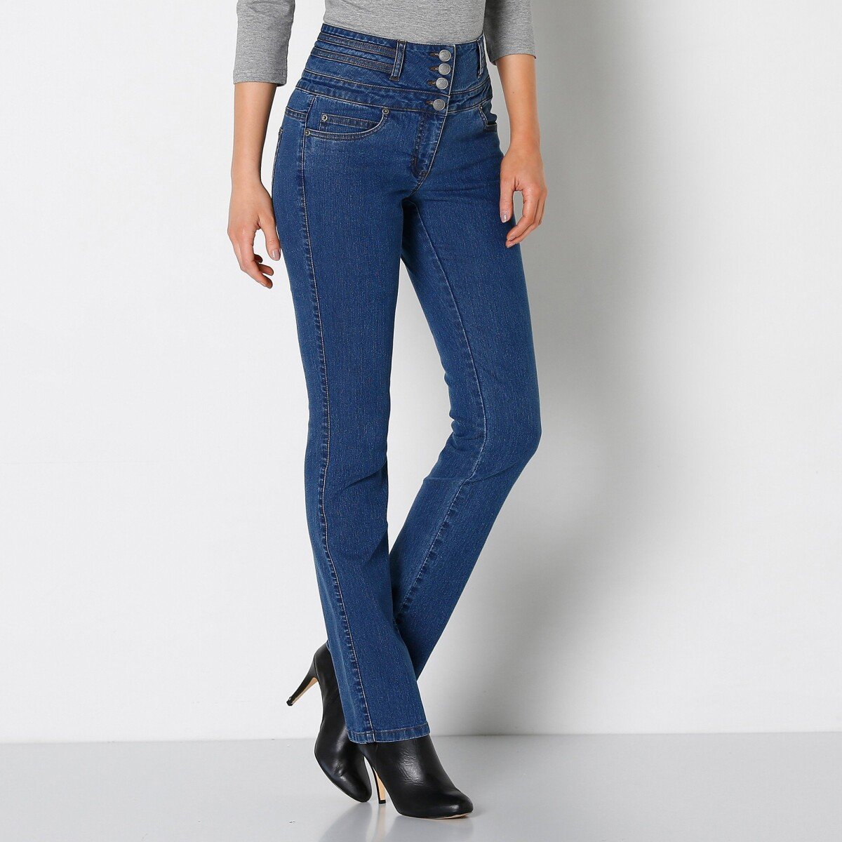 Rovné džínsy s vysokým pásom modrá 36