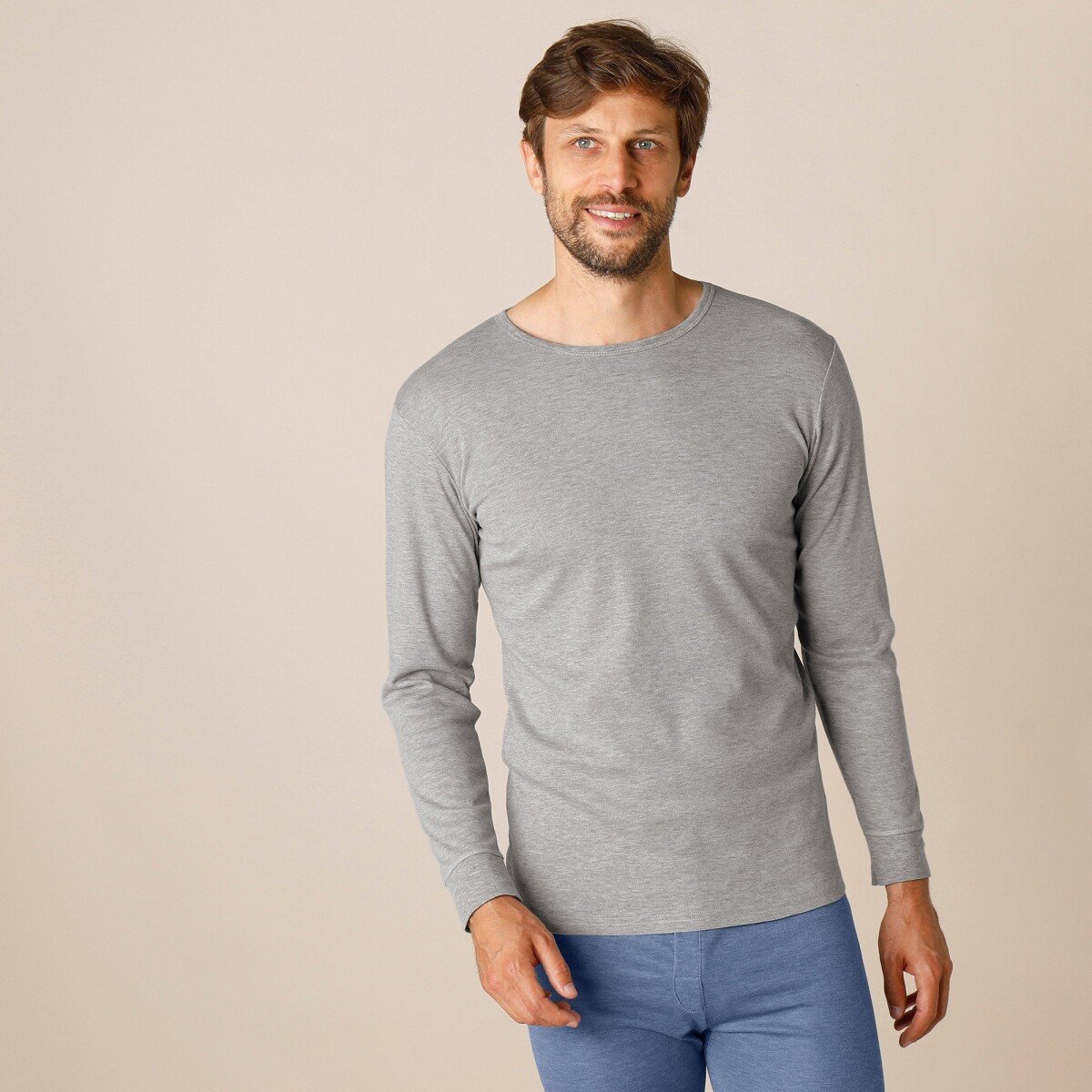 Spodné tričko s dlhými rukávmi z polyesteru, súprava 2 ks sivý melír 85 92 (M)