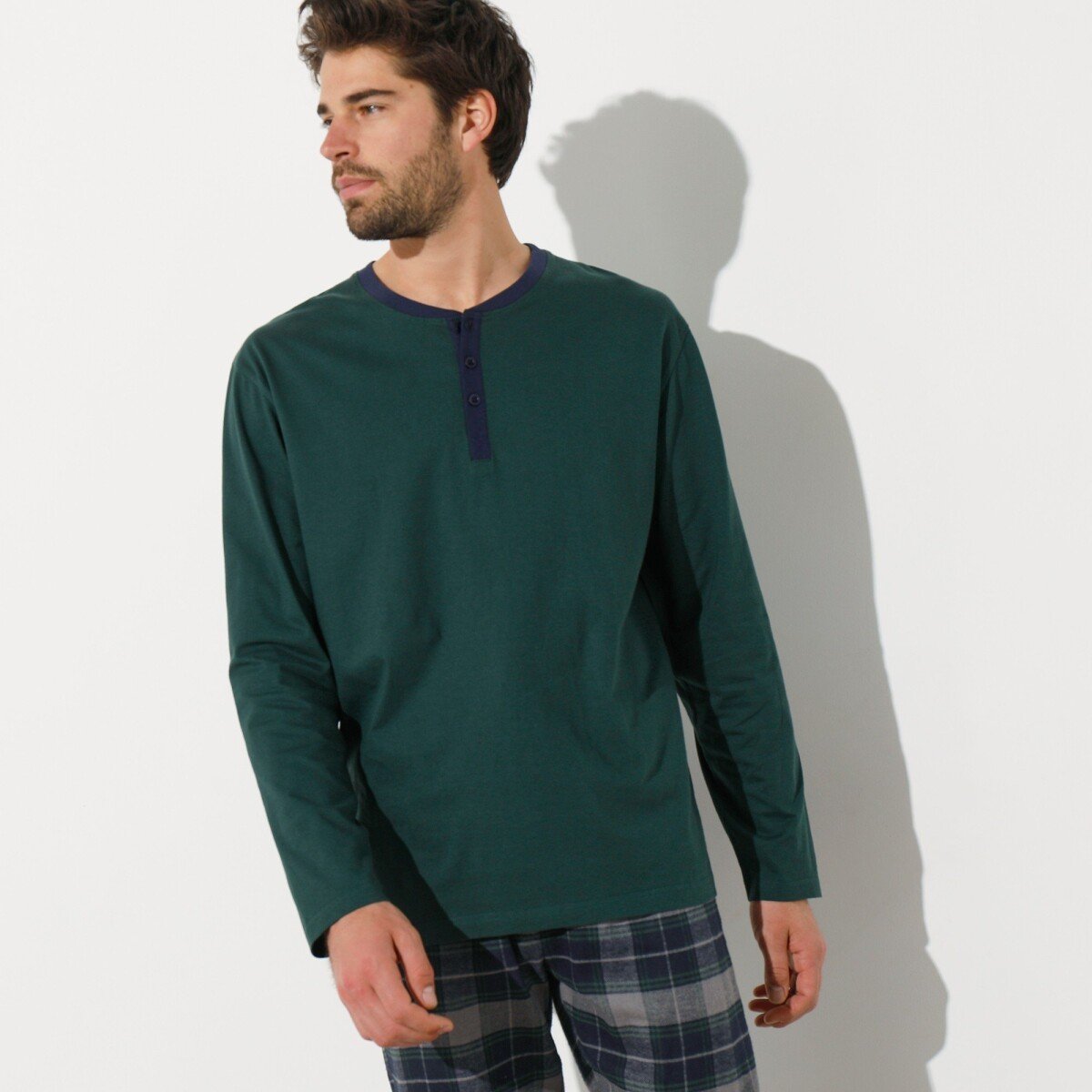 Pyžamové tričko s tuniským výstrihom a dlhými rukávmi zelená 77 86 (S)