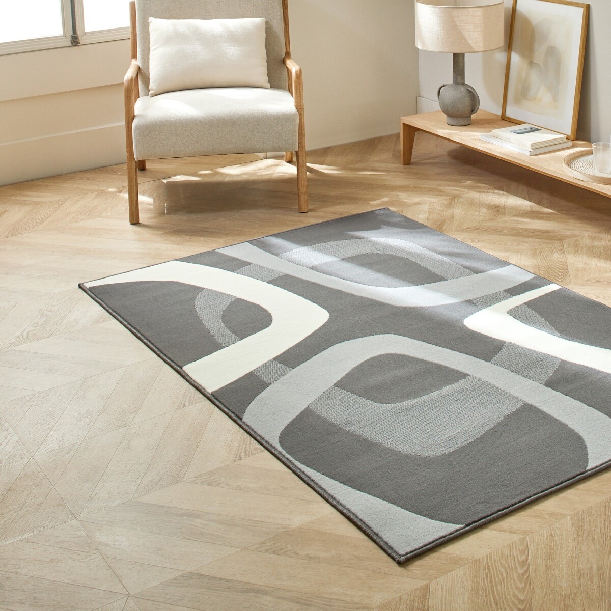 Obdĺžnikový koberec s retro motívom sivá antracitová 60x110cm
