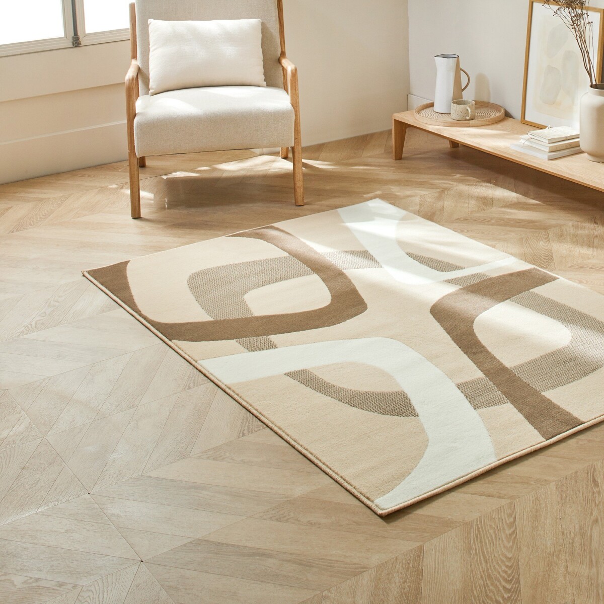 Obdĺžnikový koberec s retro motívom hnedosivá 60x110cm