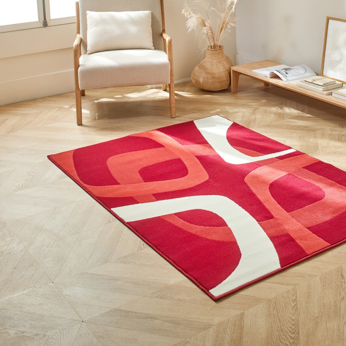 Obdĺžnikový koberec s retro motívom bordó 60x110cm