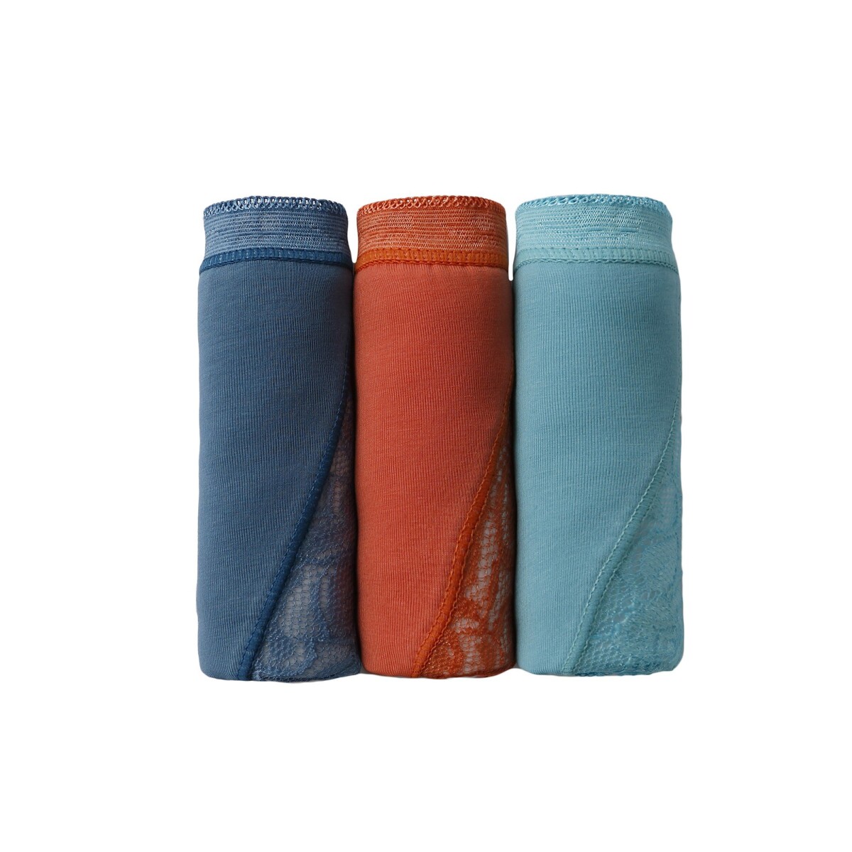 Súprava 3 super maxi nohavičiek z pružnej bavlny s čipkou oranžová modrá tyrkysová 38 40