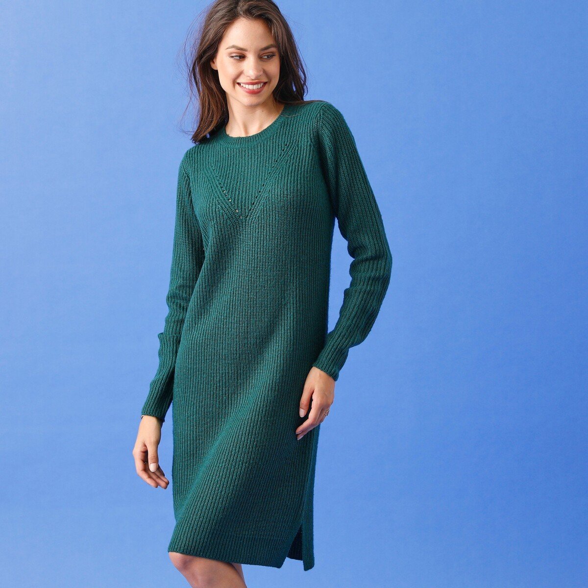 Šaty s hladkým pleteným vzorom smaragdová 34 36